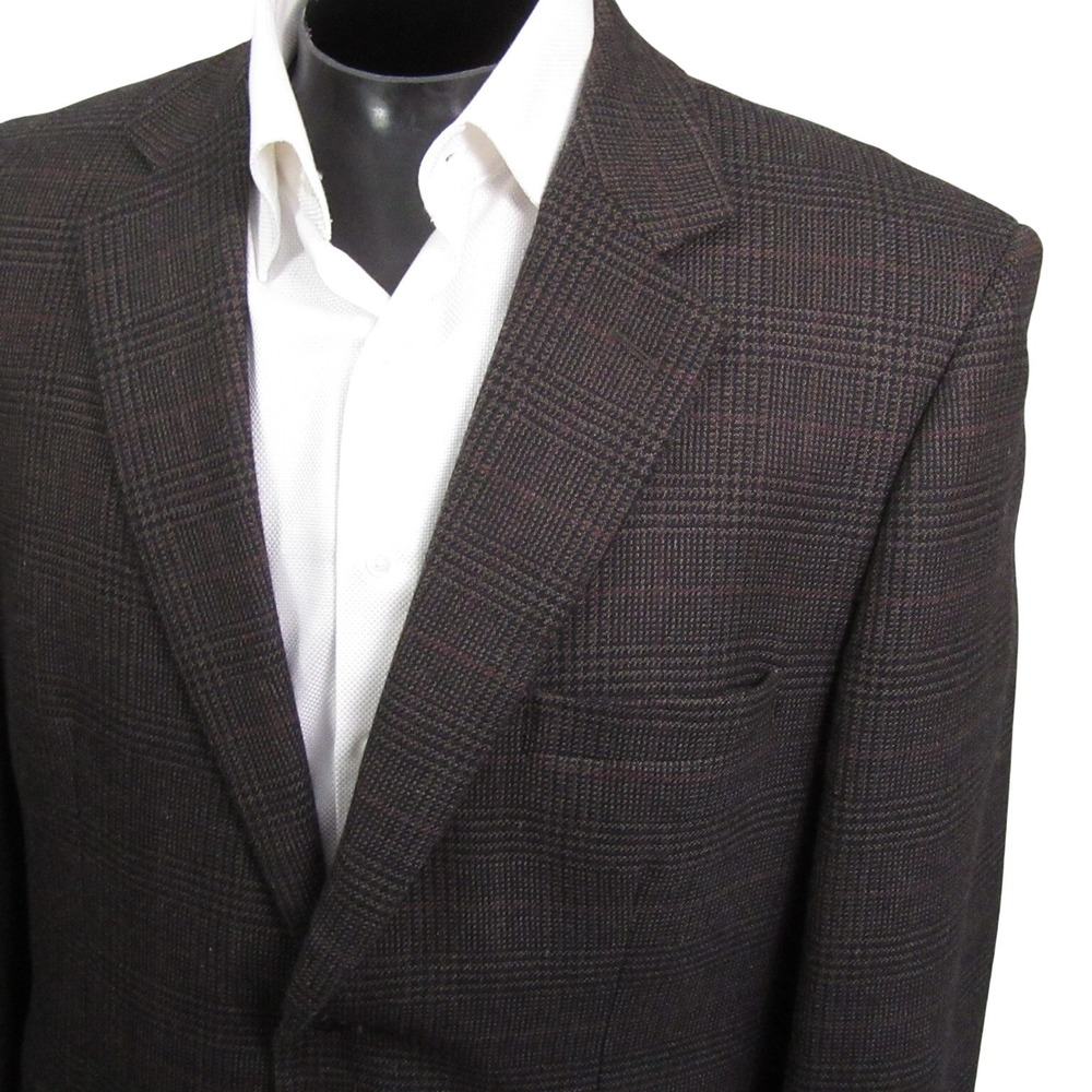 Jones New York Sport Coat 43R Brown Glen Plaid Wool‎ Silk Double Vent